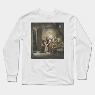 Sick Man in Bed with a Wife and Two Children Next to Him by Ary Scheffer Long Sleeve T-Shirt